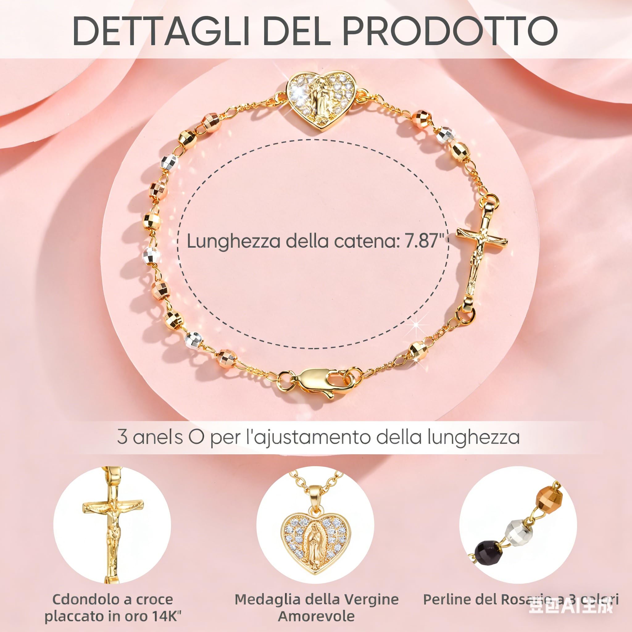Gamtic Bracciale Rosario Donna Vergine Maria - Delicato Gioiello Vergine di Guadalupe Come Religioso Cattolico Regalo per Amico Cresima Battesimo Prima Comunione Pasqua e la Madrina