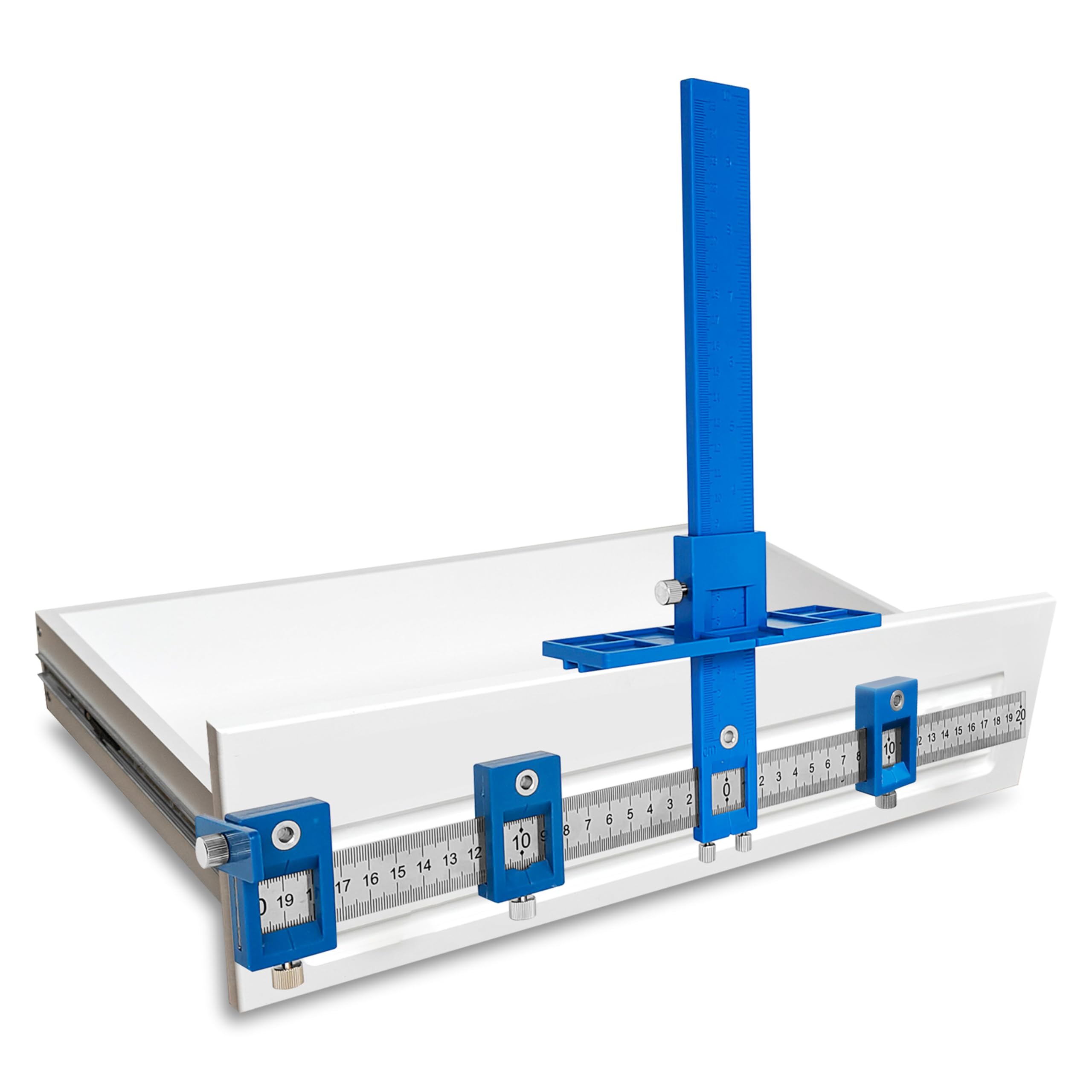 Cabinet Hardware Jig Tool ，Wood Drilling Dowelling Guide，Power Tools Drilling Punch Locator for Handles Knobs on Doors and Drawer -Blue Plastic