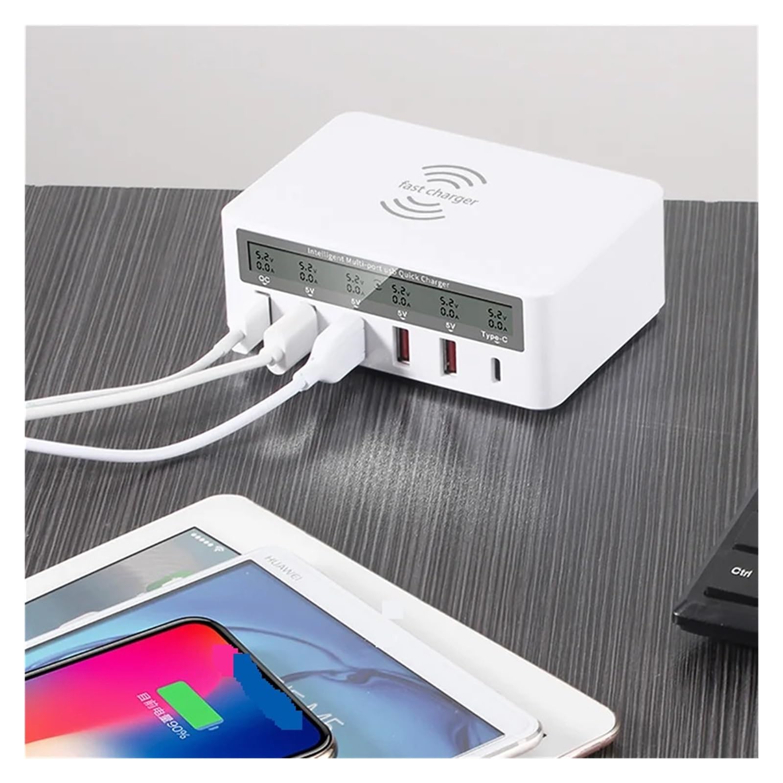40W 6-portowa Ładowarka USB C Bezprzewodowa QC3.0 Szybka PD Stacja Szybkiego Ładowania MożLiwość Szybkiego łAdowania(Black Color)