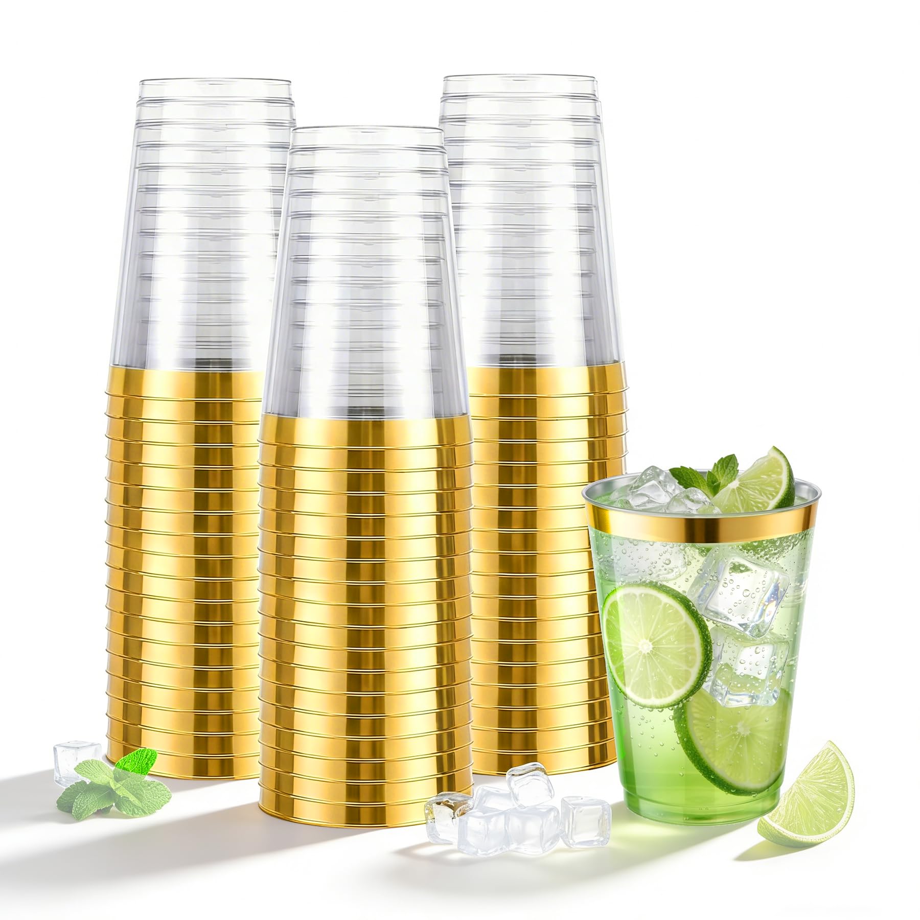 N9R 100PCS 12 oz Gold Glitter Plastic Cups, Disposable Clear Party Cups — Amazon image 8