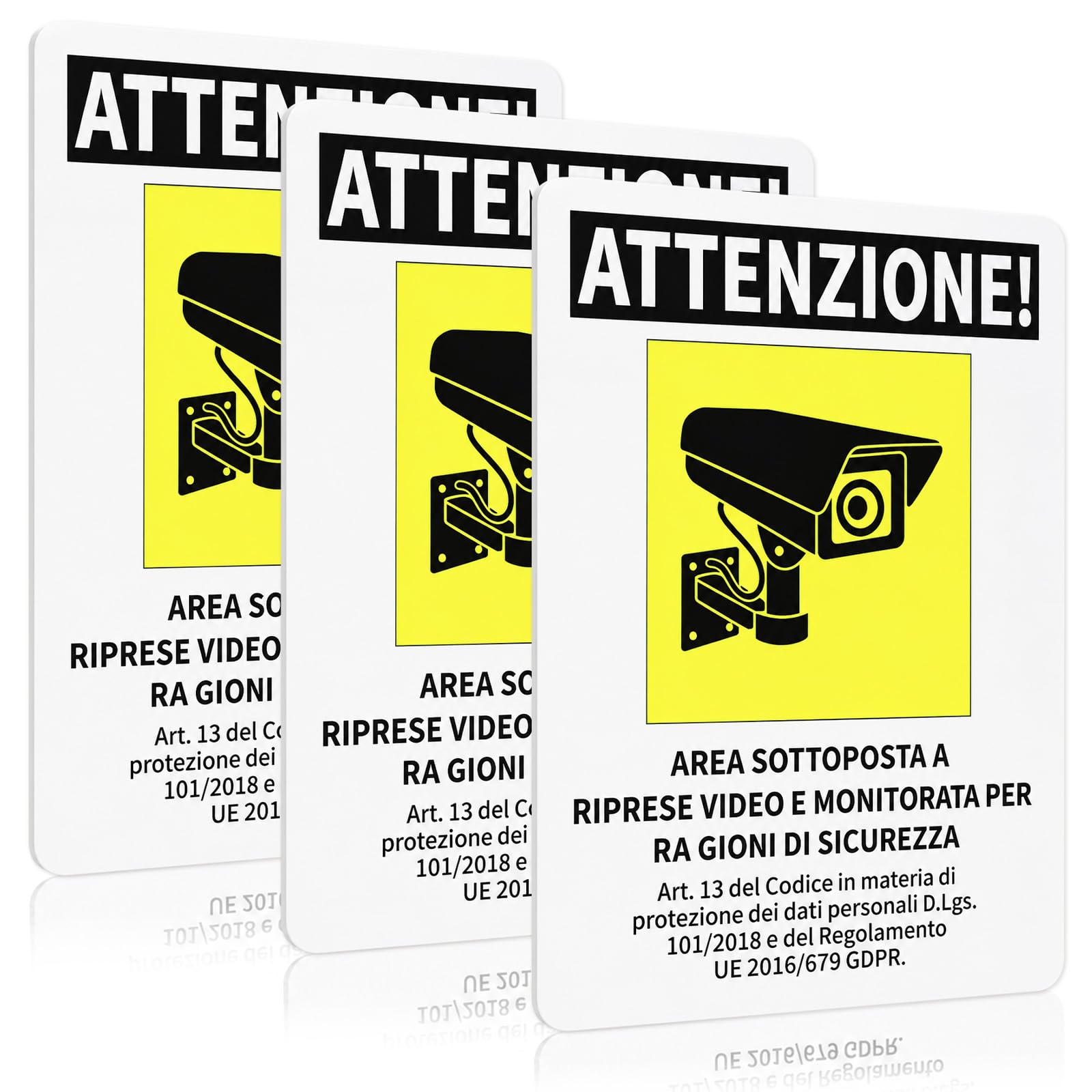 Juego de 3 Placas Rígidas Zona Vigilada por Cámara 20x15cm | PVC Reforzado 1,5mm Impermeable Resistente Rayos UV Autoadhesivas Sin Taladrar para Garajes Almacenes Centros Comerciales