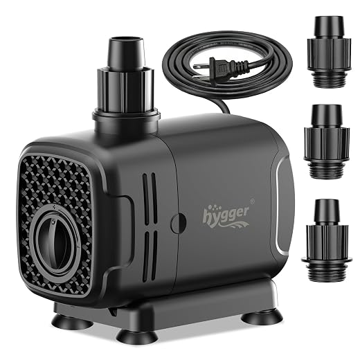 hygger 2-in-1 400GPH Submersible Pump 25W,Side and Bottom Suction Fountain Water Pump with 6.6ft High Lift,Quick Water Change with 4 Interchangeable Nozzles for Aquarium, Fish Tank, Hydroponics,Pond