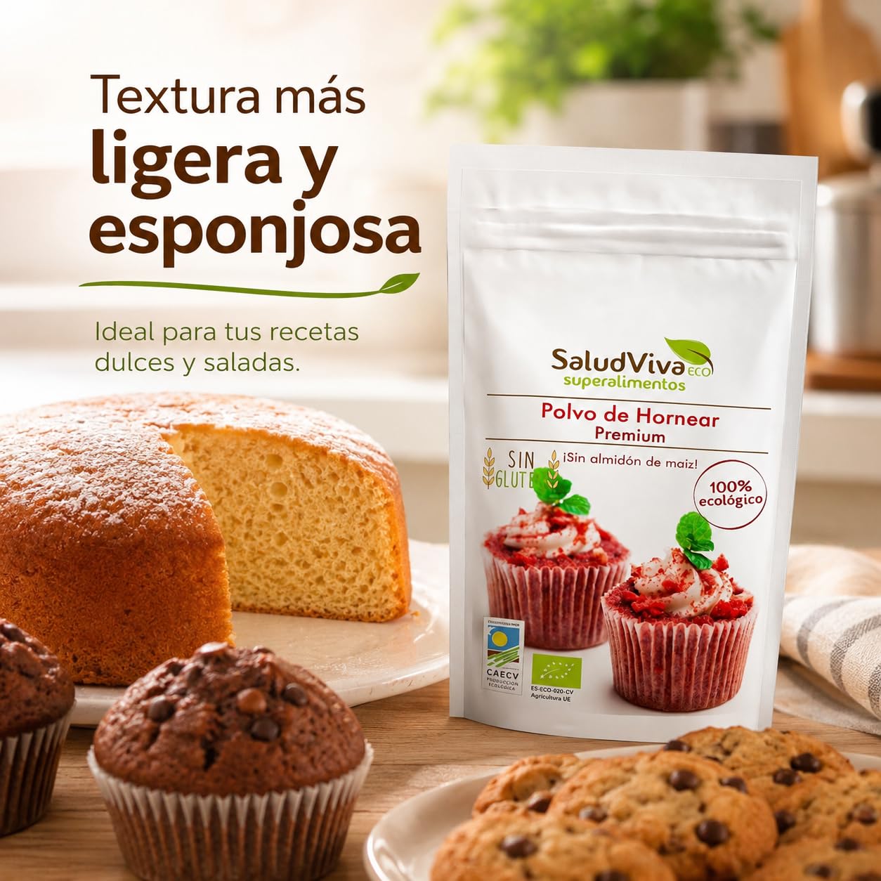 Polvo de Hornear Bio Salud Viva 100g Sin Gluten Baking Powder Impulsor Repostería Almidón de Patata