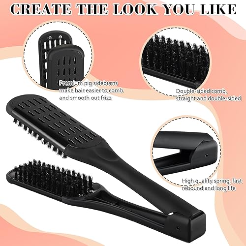 Vista 51 de Chengu 2 cepillos de cerdas de jabalí – Cepillo de doble cara y peine de hierro plano para alisar el cabello nudoso y desnudo (negro blanco, negro)
