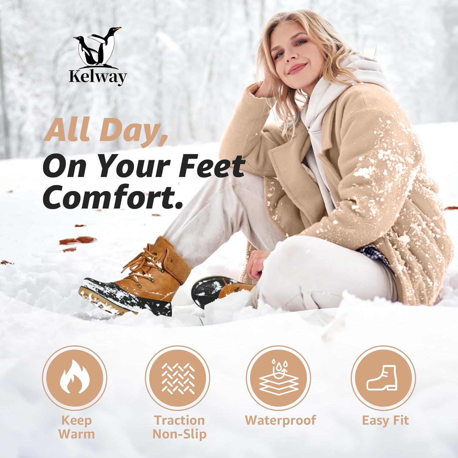 Kelway Snow Boots for Women – Waterproof, Insulated & Warm Winter Shoes with Non-Slip Soles for Hiking, Walking, Camping & Outdoor Activities