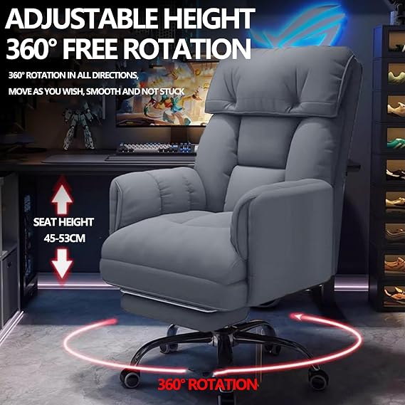 Ergonomic Gaming Office Computer Desk with Rocking Design for Comfortable Gamers, Workstation Workstation Station Station with Adjustable Reclining Footrest and Exe with 360° Rotation, Learned