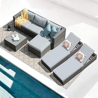Patiorama 7 Pieces Outdoor Patio Furniture Set,All Weather Grey PE Wicke...