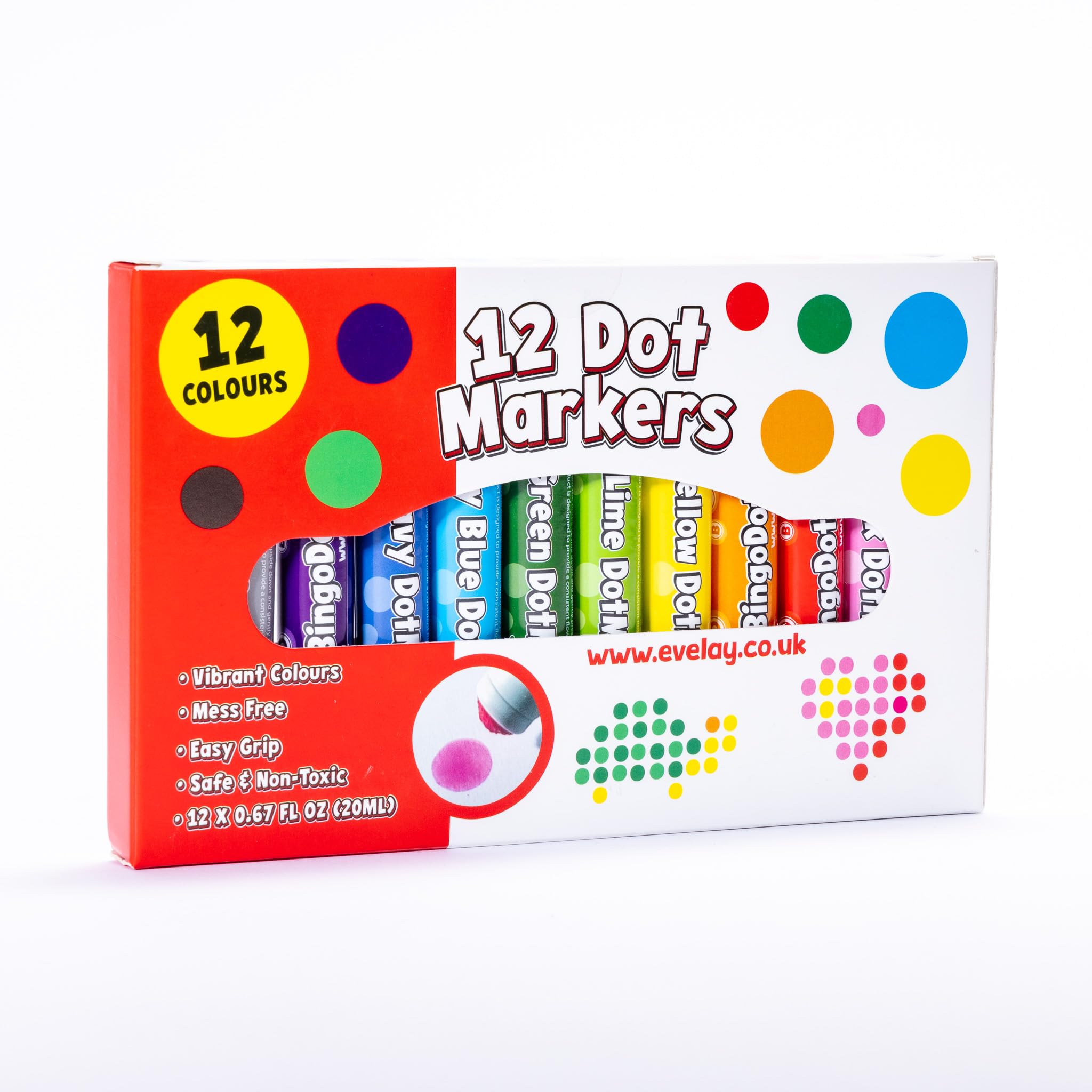 evelay 12 Coloured Dotters Dabbers Felt Dot Markers Mixed Pens Ticket Dobbers Non Drip, Multicolor