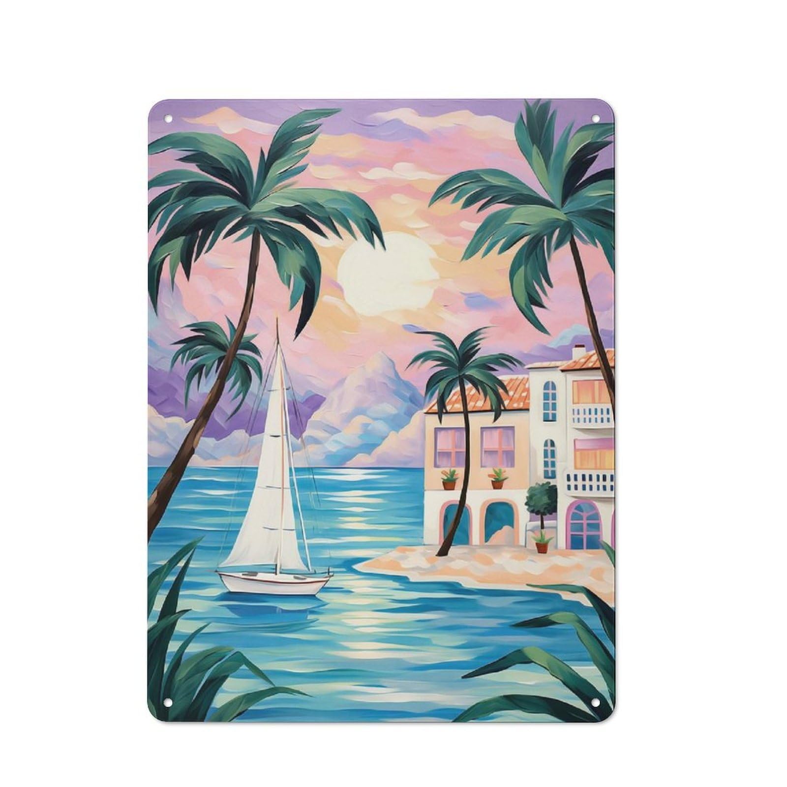 Urban Decorative Metal Plaque 40x30cm Featuring Coastal Serenity Glow, Loft Wall Plaque for Loft, Studio, Office Or Creative Room