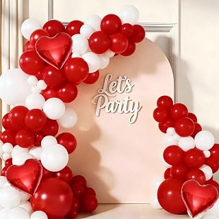 Red White Balloon Garland Arch Kit, 156Pcs White Red Latex Balloons with Heart Foil Balloons for Valentine’s Day Wedding Engagement Christmas Birthday Party Decoration