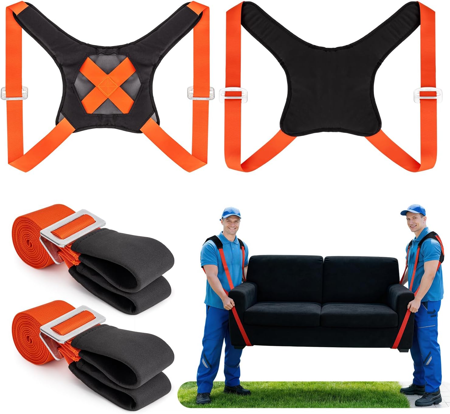 Moving Straps for Lifting, Lifting Straps with Back Support for 2 Movers, Shoulder Moving System for Move & Carry Furniture Appliances Heavy Objects Up to 880lbs Safely, Efficiently
