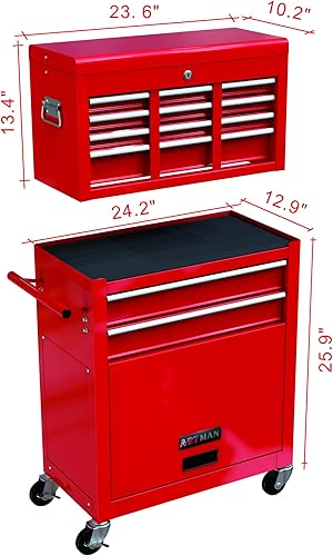 Miniatura 3 de Armario de 8 cajones para herramientas, caja de herramientas de alta capacidad con sistema de bloqueo, organizador de caja de herramientas extraíble