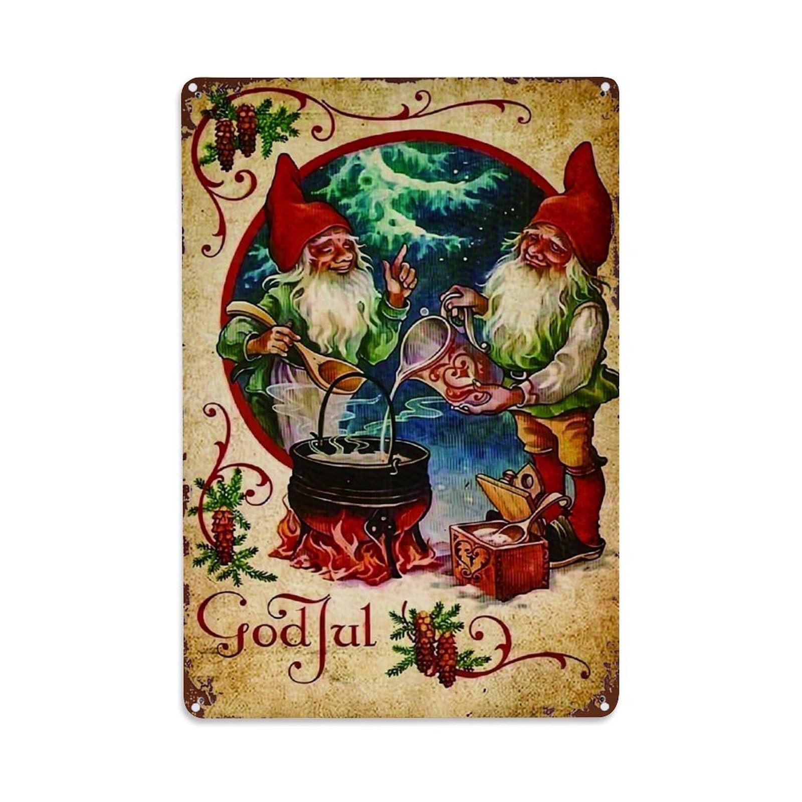 Jdfenggu Vintage Christmas Gnomes Cooking Soup Retro Metal Tin Sign, Decor Art Poster For Bar, Home, Man Cave, Kitchen, Laundry Room Gift 8X12inch
