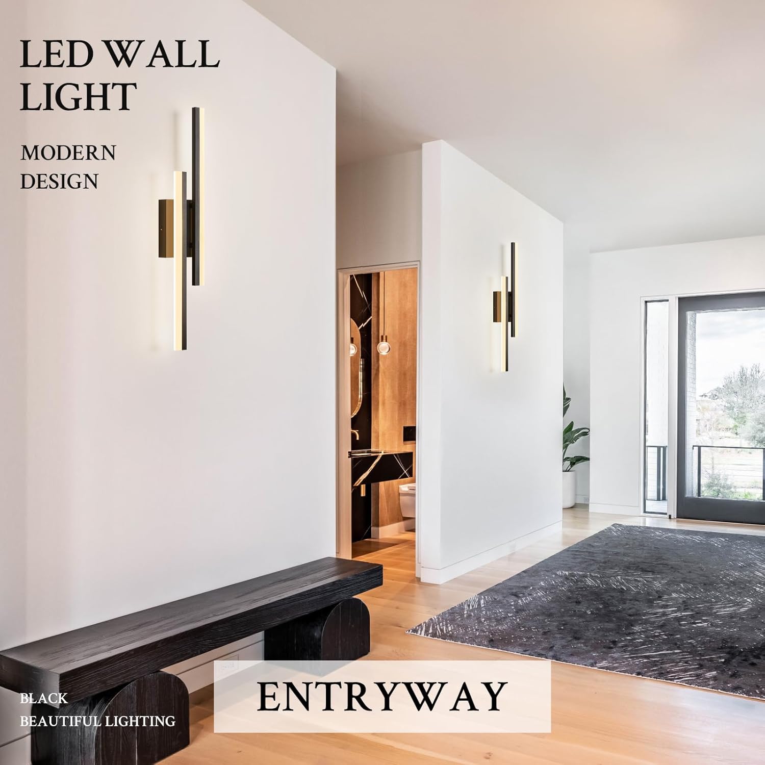 LED Wall Sconce Set of 2 Black Remote Modern LED Vanity Lights Set of 2 Indoor Wall Light Fixtures for Living Room, Dimmable Wall Sconce for Bedside Bedroom Bathroom, 23.6inch 2 Pack