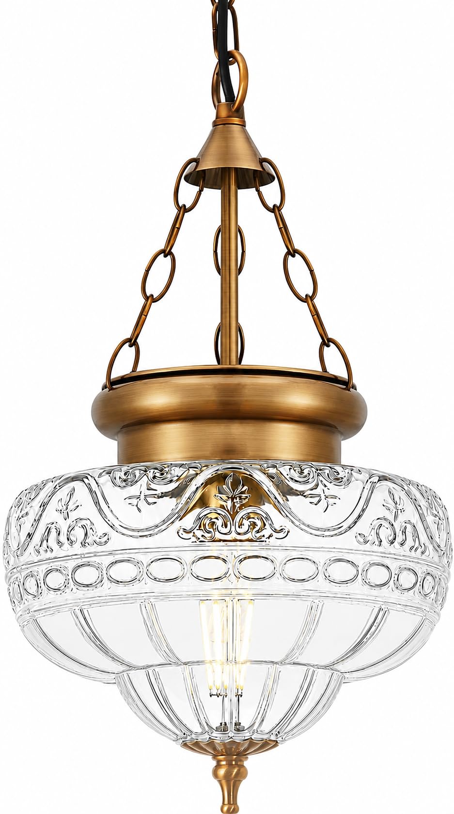Photo 1 of OIYIO Vintage Brass Pendant Light, Textured Glass Island Fixture