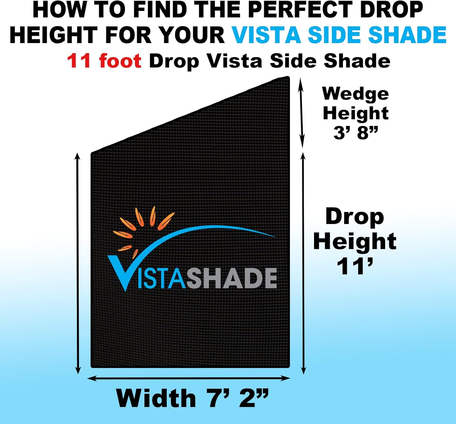 ShadePro - Vista Side Shade - RV Awning Shade Screen - Solar Mesh Sun Shade Blocks 87% of Sunlight - The Only Side RV Sunscreen with Quick-Release Hooks - 11' Drop - Black