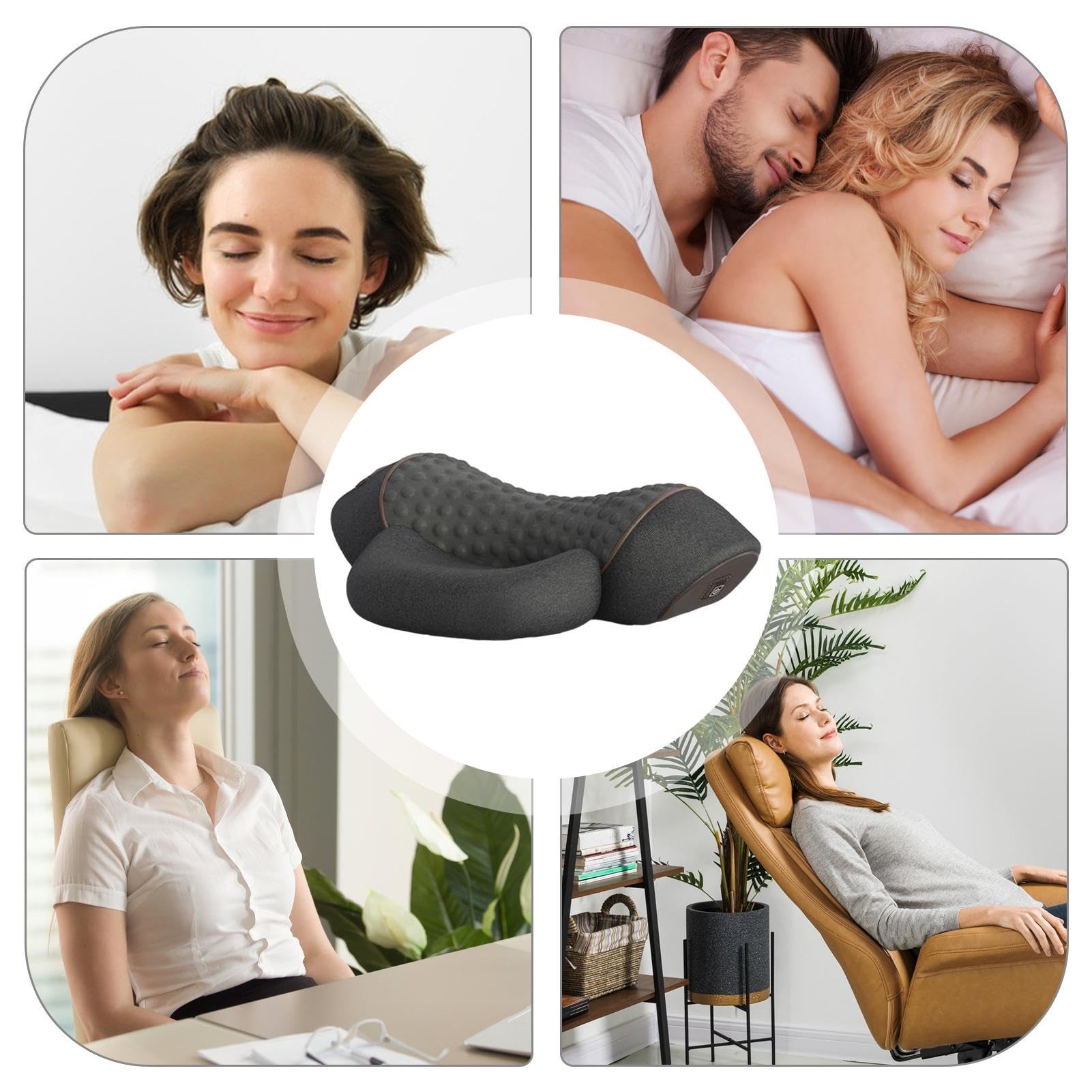 Almohada portátil de espuma viscoelástica, masajeador 3 en 1 para cuello y hombros,almohada masajeadora de espalda.para usar en casa y fuera de ella. (Disponible en versiones estándar y de masaje).