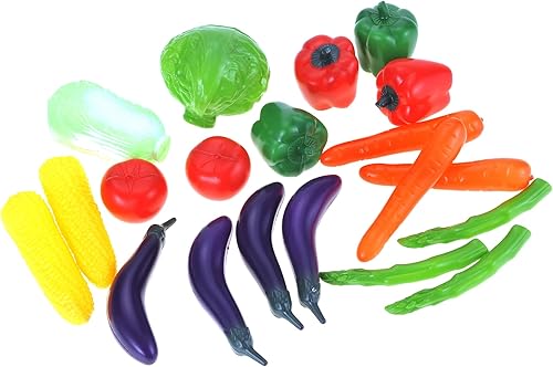 PowerTRC Juego de 20 piezas, juego de verduras, colorido juguete de simulación de tamaño real para cocina, mercado de agricultores, juego de