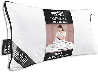 Kopfkissen 40x80 cm - 2 in 1 Design - Schlafkissen Atmungsaktiv & Waschbar & 100% Vegan - 2 Kissen 3 Möglichkeiten - Pillow mit 300g & 600g Kissenfüllung
