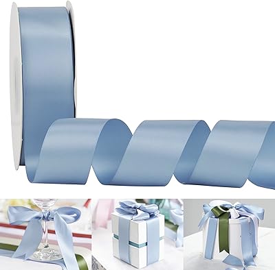 HUIHUANG Dusty Blue Ribbon 1-1/2 inch Double Face Satin Ribbon Silk Ribbon 50 Yards Roll for Gift Wrapping Bows Making Flo...