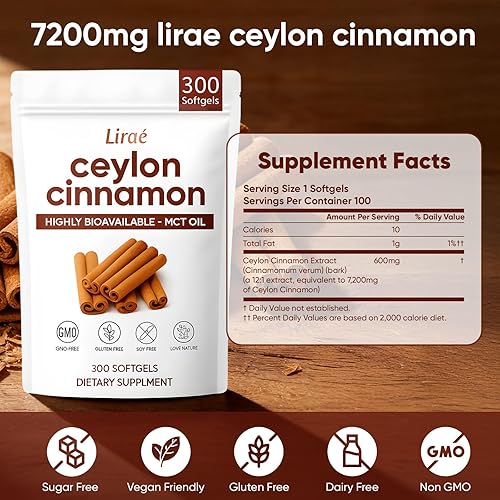 Miniatura 3 de LIRAE Canela de Ceilán, Ceilán canela suave 7200 mg, con aceite MCT, extracto de hierbas altamente biodisponible para energía, apoyo cardíaco y