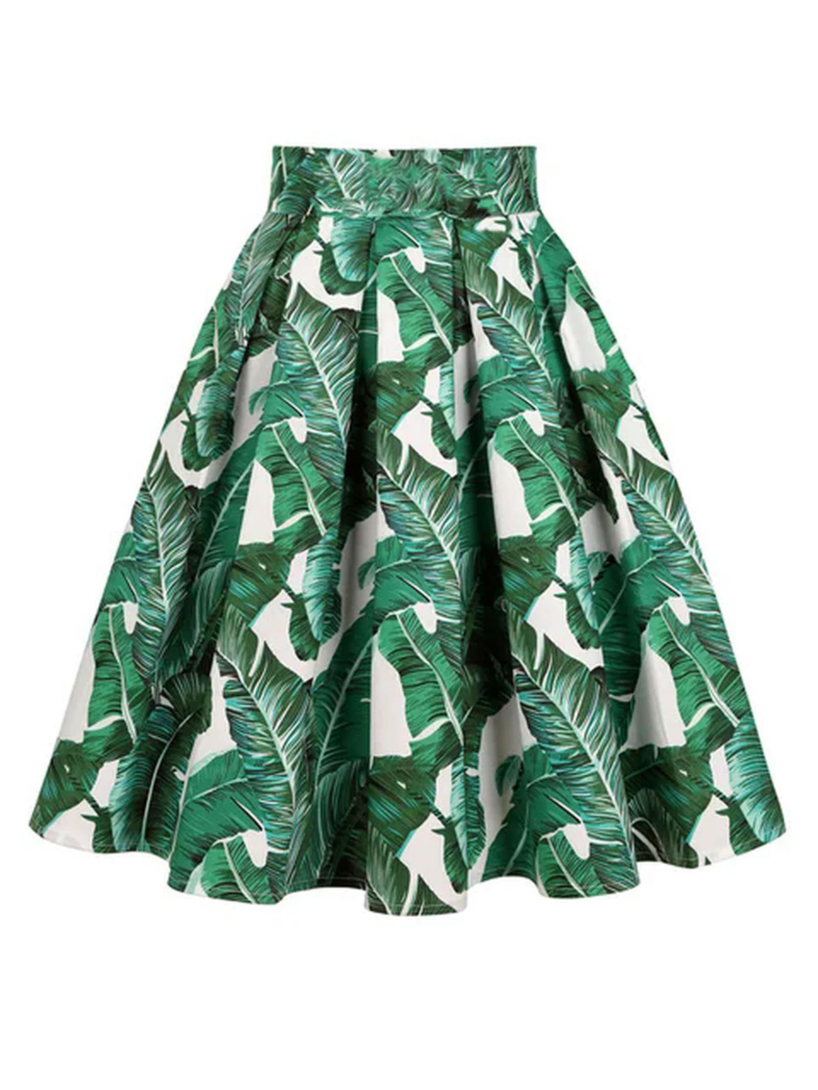 Jupe plissée fluide verte dissimulant les formes, jupe florale taille haute en XXL