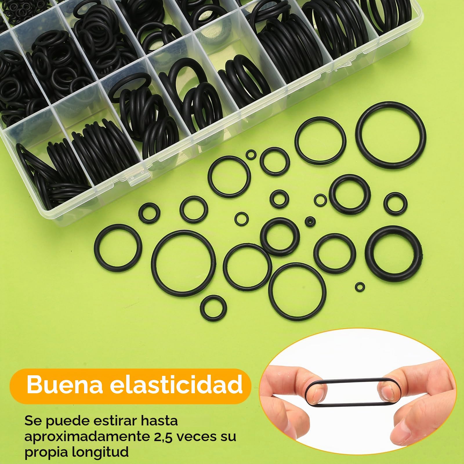 1100 Pcs Juntas Tóricas de Goma, O-Ring Kit para Reparación de Grifos Automotrices y Plomería