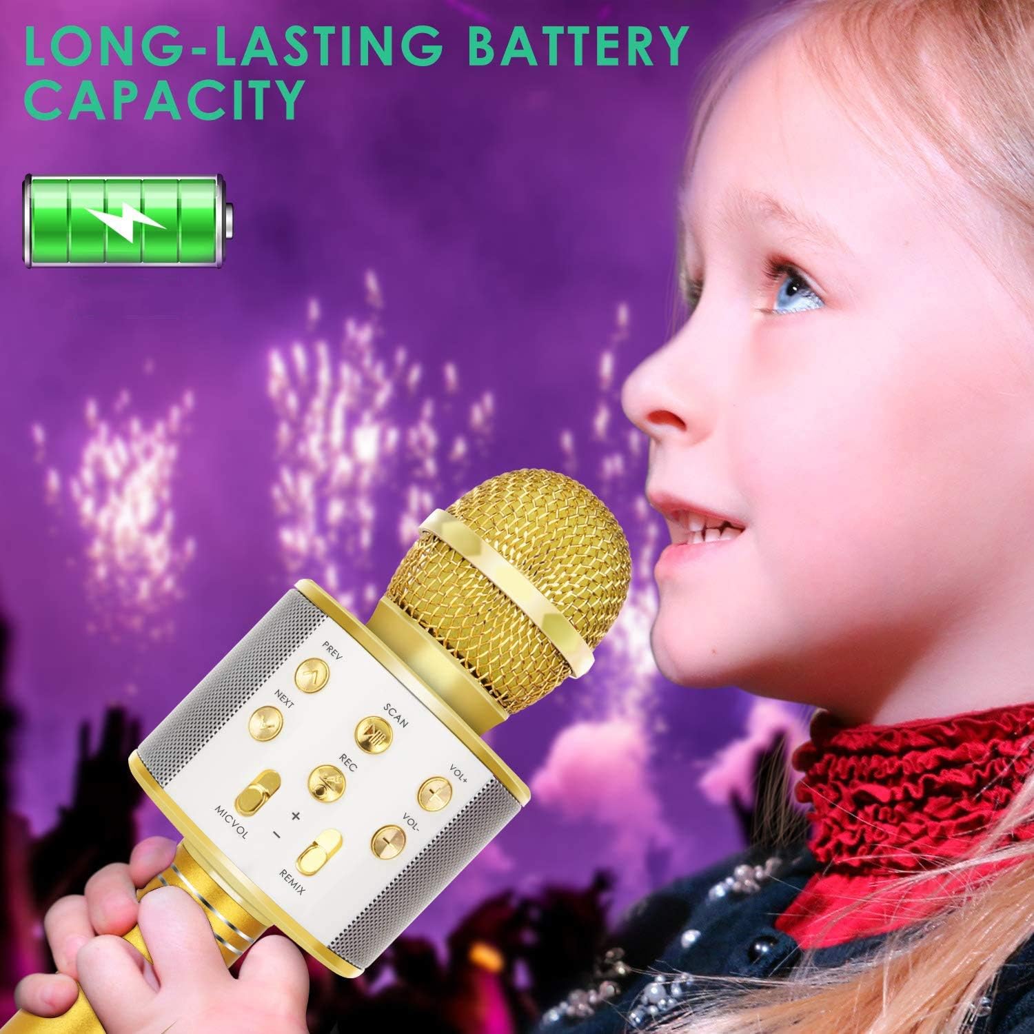 YONHAN 2 Pack Microphones for Kid Wireless Bluetooth Karaoke Microphone for Singing, Portable Handheld Mic Speaker Music Player Recorder for Christmas, Birthday, Home Party (Yellow)