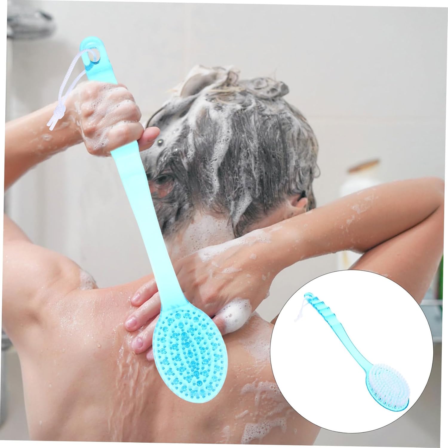 COLLBATH Body Scrubber Bath Brush Long Handle Shower Brush for Men Back Scrubber Bathing Supplies Portable