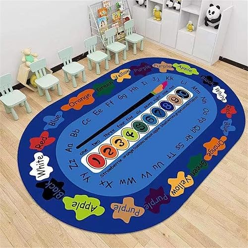 Alfombra de área de juegos para niños, 4 x 6 pies, alfombra educativa alfanumérica ABC, patrón colorido de dibujos animados, adecuada para