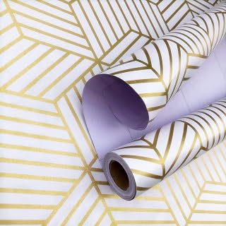 Agoon Furniture Stickers Waterproof Sticky Back Plastic Self Adhesive Wallpaper Gold and Beige Contact Paper Geometry Champagne Stripped Hexagon Sticky Back Plastic Paper 45X300cm