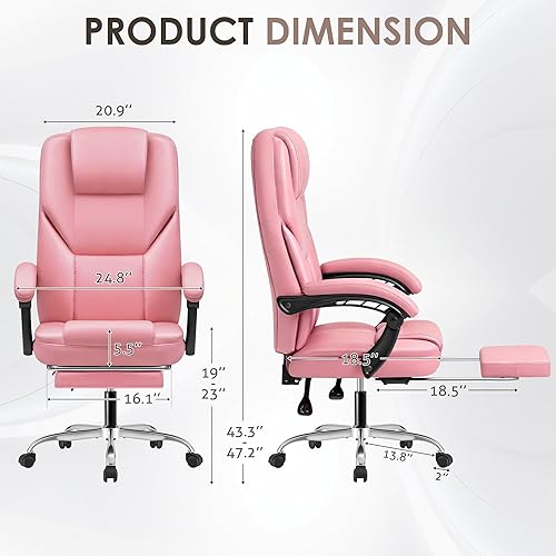 Miniatura 3 de Shahoo Silla de oficina ejecutiva con masaje, asientos ergonómicos reclinables de cuero con respaldo alto con reposapiés y soporte lumbar, grande y
