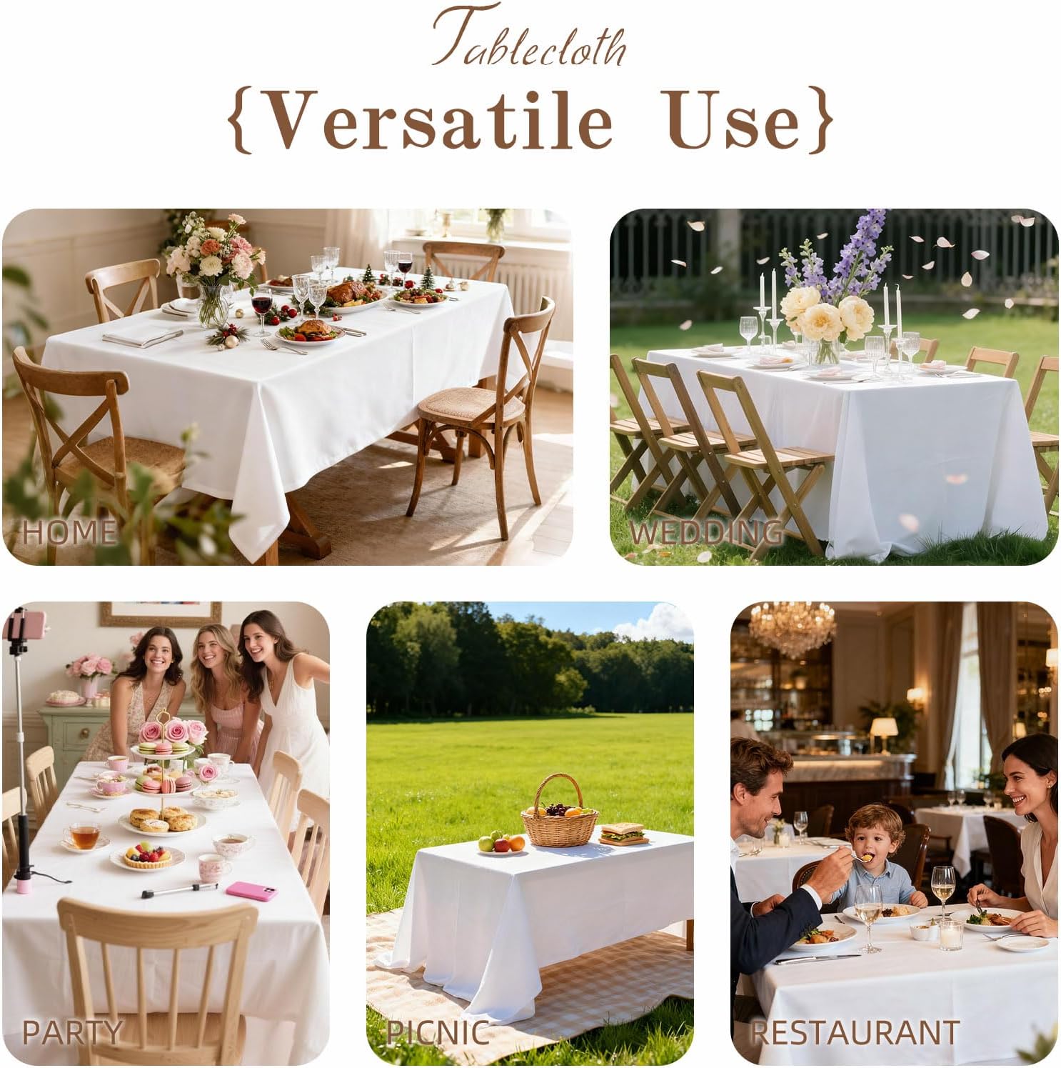 WIGENIUS 2 Pack White Table Cloth Rectangle Tablecloths 60X84 Inch,Polyester Table Cloth for 4 Foot Rectangle Tables,Wrinkle Resistant Washable Fabric Table Covers for Party,Wedding Banquet