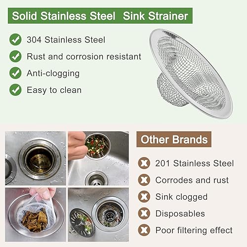 Miniatura 3 de 50 coladores de malla para fregadero, 2.75 pulgadas superior1 pulgada de acero inoxidable, colador de drenaje de cocina para bañera, drenaje de