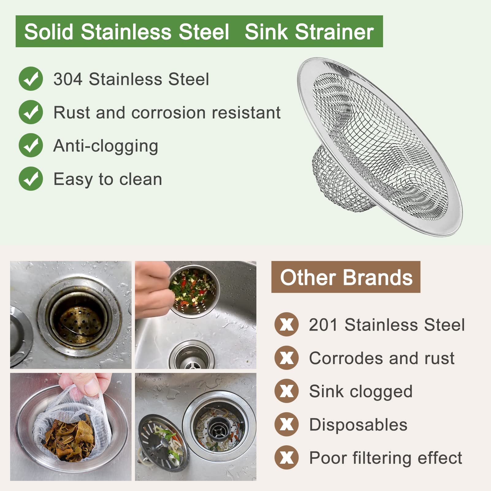 4-Pack Stainless Steel Sink Strainer – Mesh Drain Filter For Kitchen, Bathtub & Hair Catcher (2.75-2.95 Inch OD)