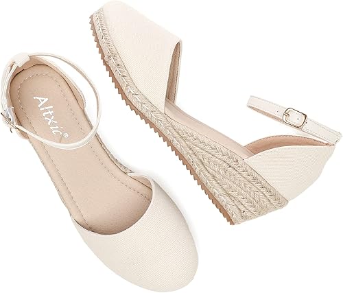 Miniatura 7 de Altxic Sandalias de cuña de lona con correa al tobillo y puntera cerrada para mujer