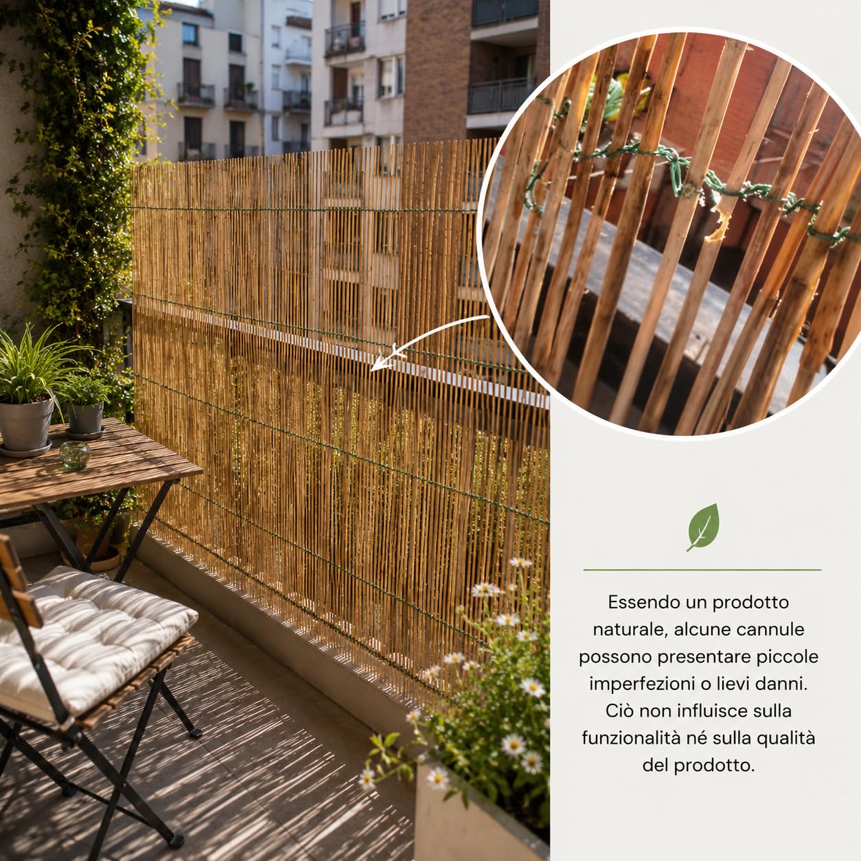 MAKA Arella in Bambù Naturale Frangivista per Esterno 4 mm, Canniccio Ombreggiante per Giardino Terrazzo Balcone, Stuoia in Canna Bambù per Recinzione Decorativa e Privacy (1x3 metri)