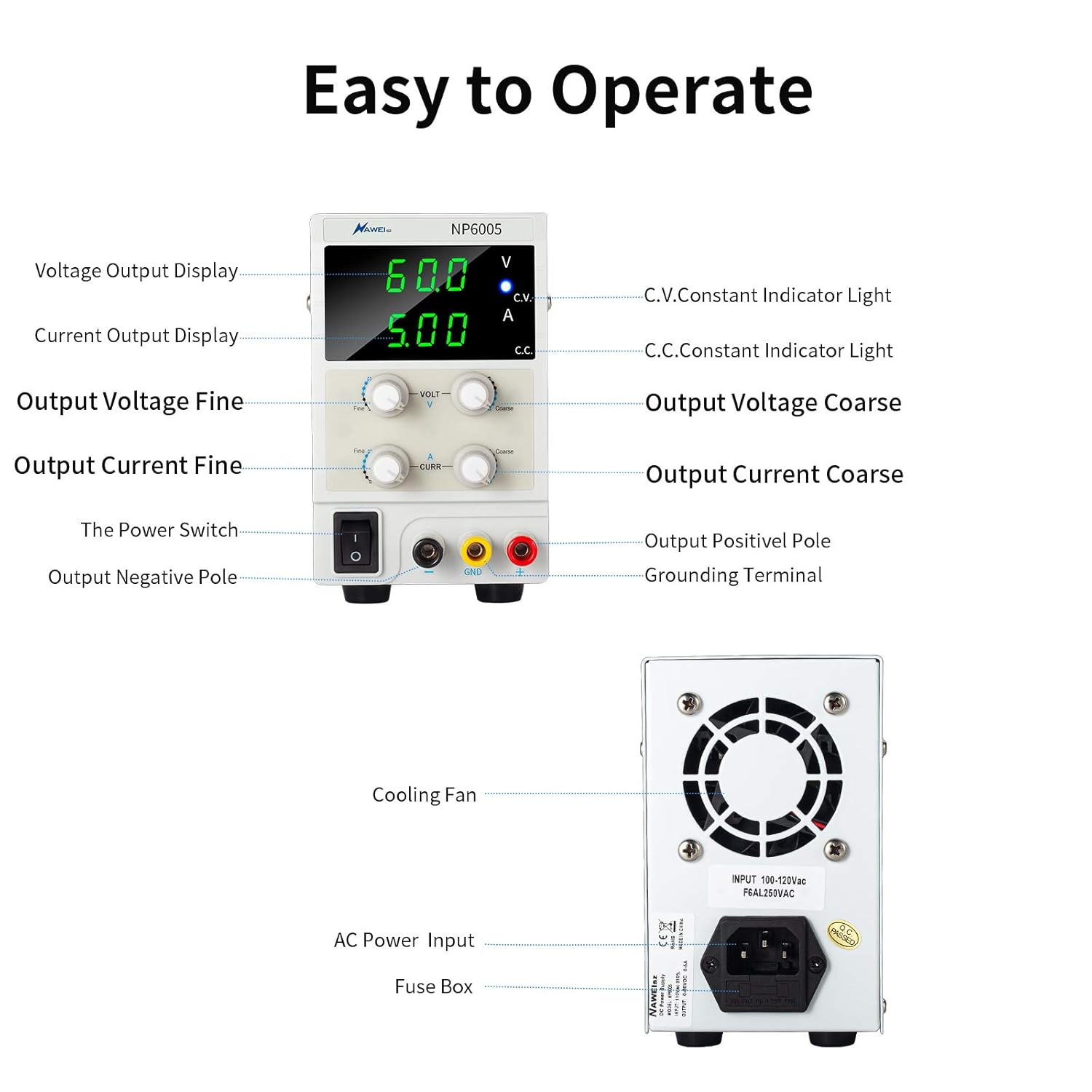60V 5A DC Power Supply Variable, Adjustable Bench Lab Power Supply with 3-Bit LED Display, for Battery Charging, Electroplating, Electrolysis,Arduino, Electronics Repair, Circuit Test, Repair
