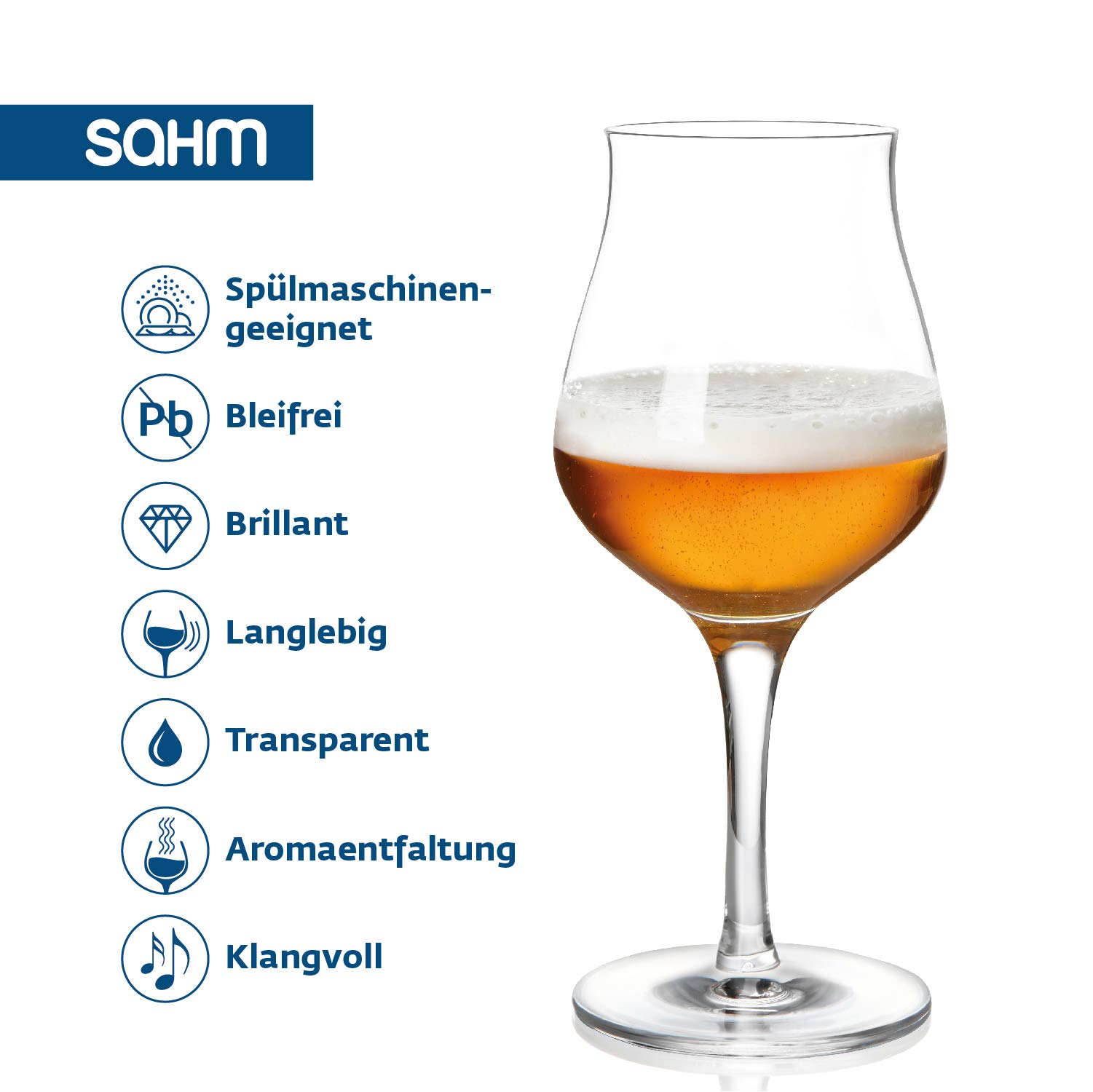 Sahm Bicchieri da birra da 420 ml - Set bicchieri birra - Boccale birra alto in vetro - 6 Bicchieri degustazione birra lavabili in lavastoviglie