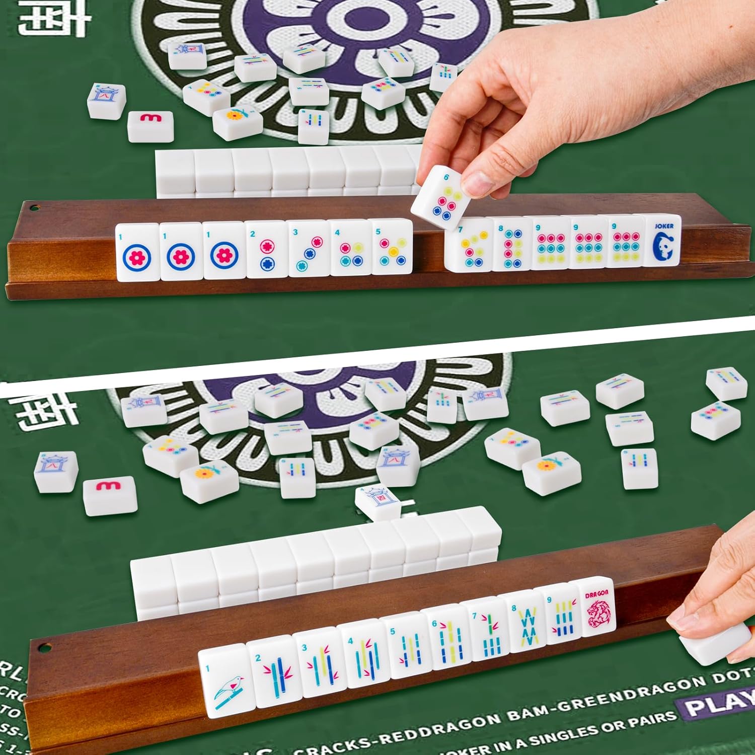American Mahjong Tiles (1.2” Tiles Only), 166 Quality White Engraved Tiles, 1.2 inch Mahjong Tiles Set with Carrying Bag/Dice/Chips, Creative Design Patterns, Ideal Mahjong Gifts (No Rack)