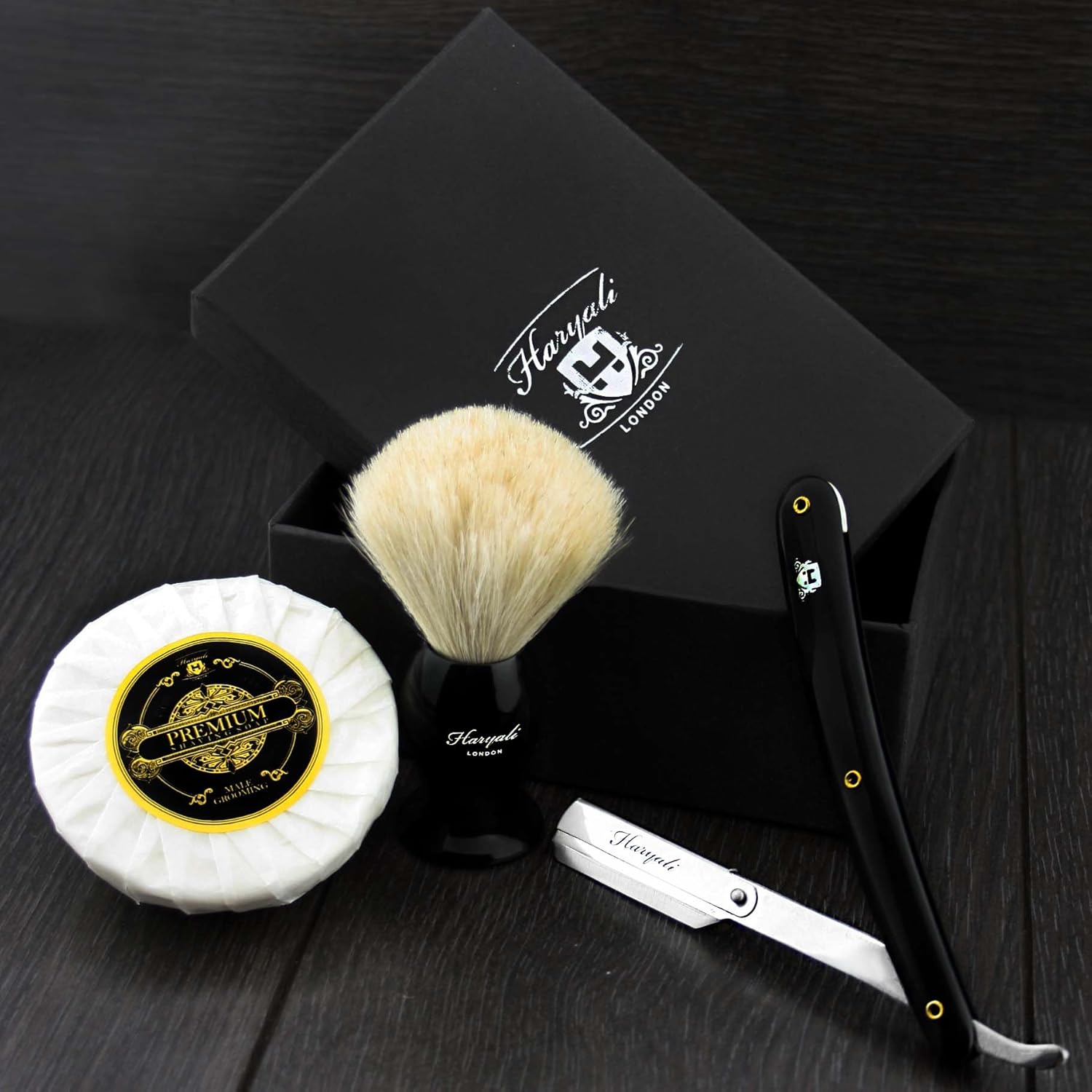 White Badger Hair Shaving Brush,Straight Cut Throat Razor,Shaving Soap