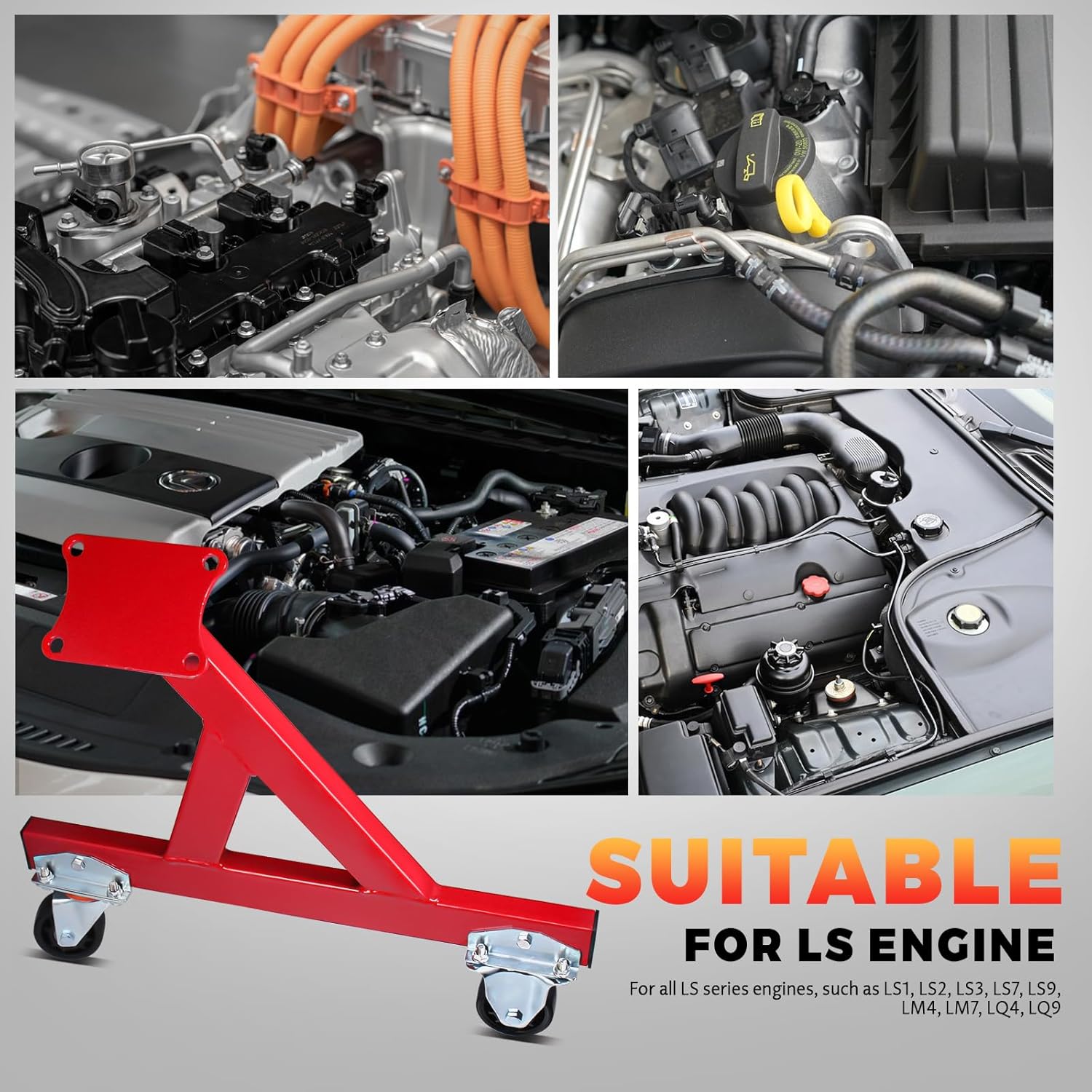 Engine Stand for LS Engines Cradle Compatible with V8 Engine LS1 LS2 LS3 LS6 2pcs Rolling Storage Stand with Swivel Caster Wheels Mounting Tool Support for Engines and Transmissions Red