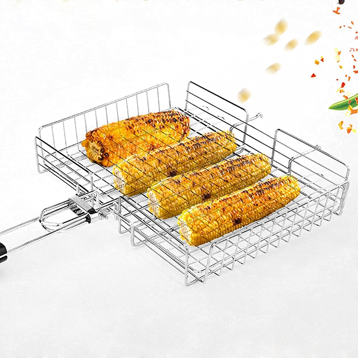 Faltbarer BBQ Fischbräter Grillkorb, Tragbares Grill Fischhalter Grillkorb tragbar und faltbar Großzügige Kochfläche für Gemüse, Fisch, Fleisch Perfekt Barbecue Grillen Kit