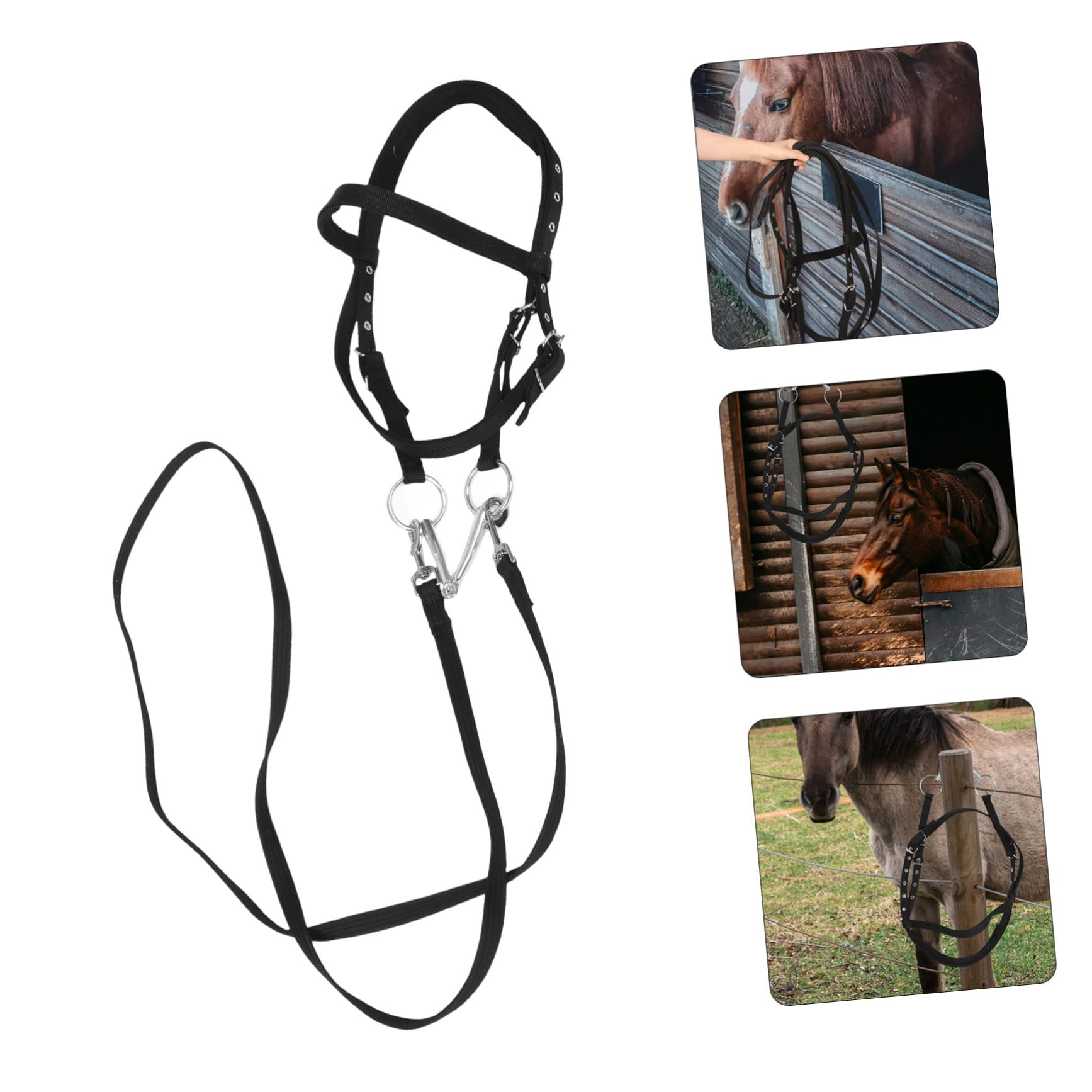 TOYANDONA Redini equestri capezza per Cavallo in Corda capezze in Corda per briglie Inglesi per Cavallo alla capezza Cavezza in Corda per bovini Nylon Black
