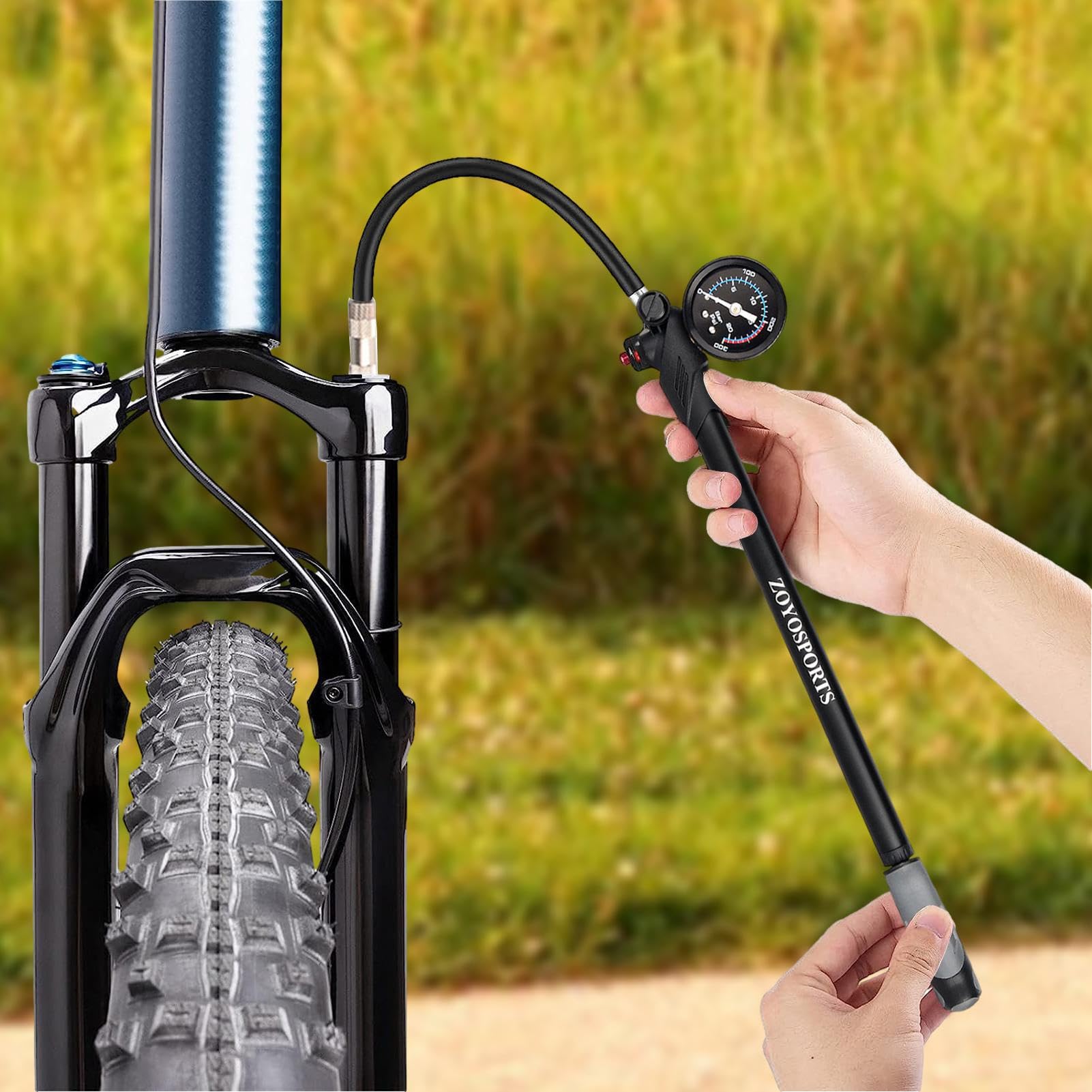 Fahrrad-Dämpferpumpe – 300 Psi Hochdruck-Luftpumpe für -Fahrradgabel, universelle Fahrradpumpe mit Manometer und Entlüftungsknopf, Fahrradzubehör