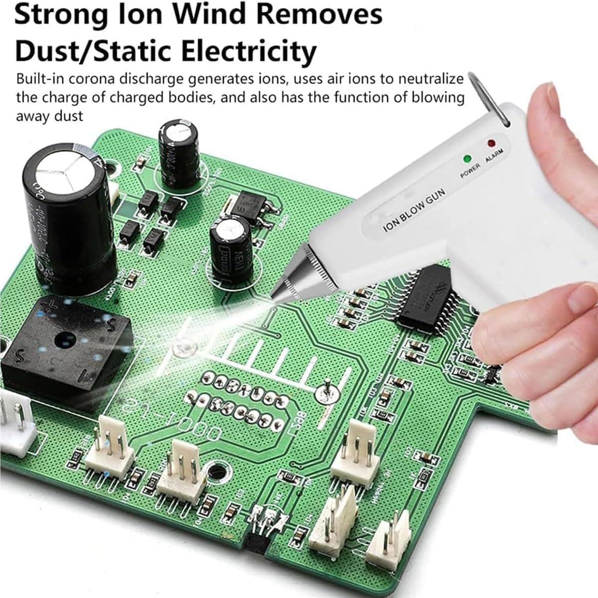 Pistola de aire ionizante antiestática, eliminador estático de mano con conector de aire de 8 mm y boquilla extraíble para un control estático industrial eficaz