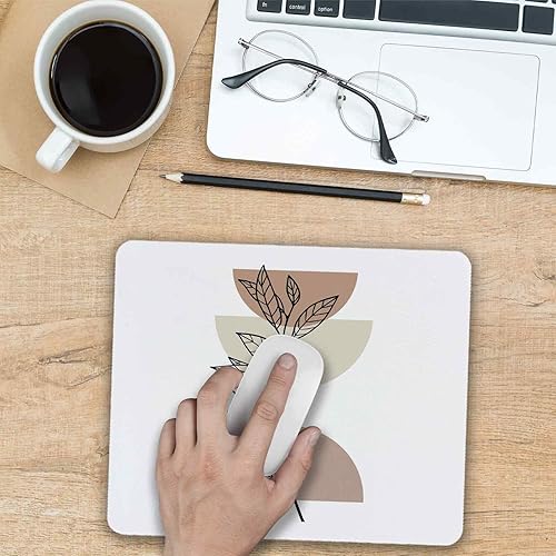 Miniatura 6 de Alfombrilla de mouse minimalista de estilo bohemio geométrico semicírculos, líneas de flores de mediados de siglo, arte moderno de 7.9 x 7.9