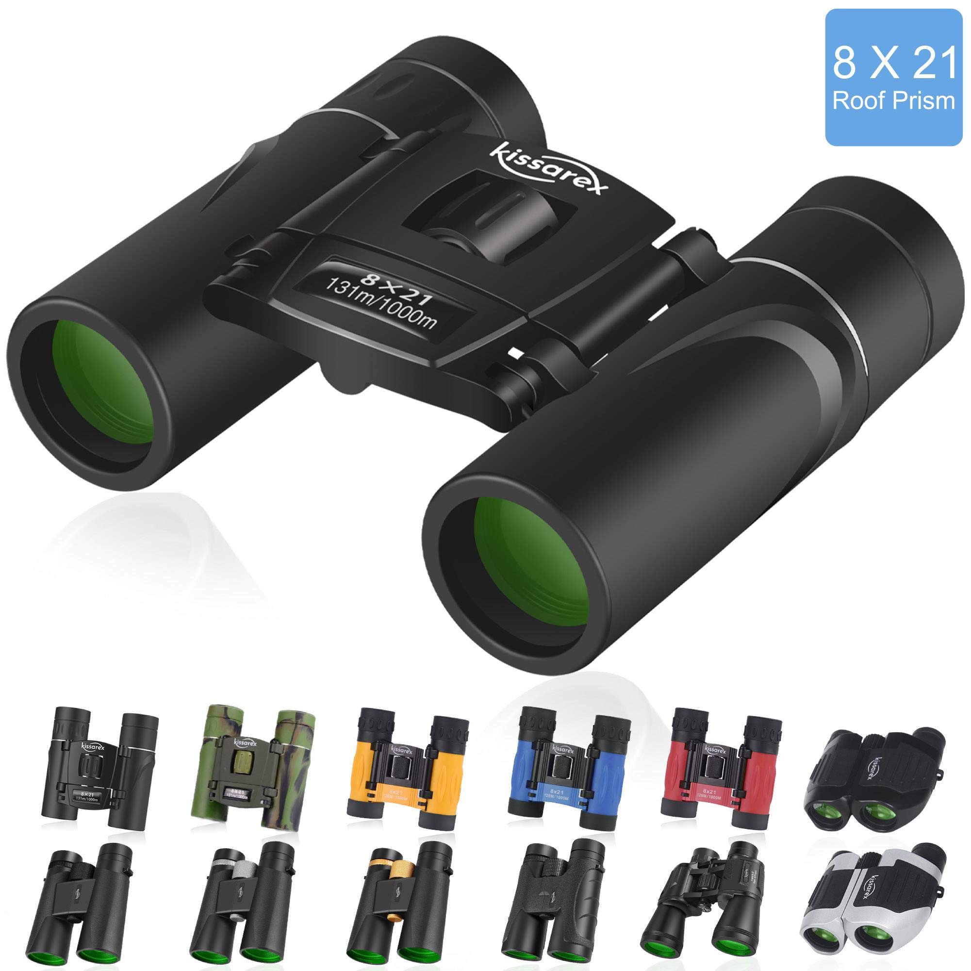 Kissarex Adults Compact Travel Binoculars: 8x21 Mini Small Size Lightweight Best Outdoor Theatre Tactical Hiking Concert Sports Camping Low-Light Night Vision Waterproof