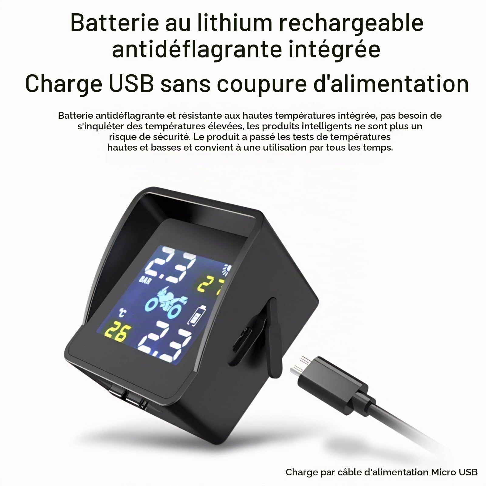 Diyeeni Système de Surveillance de la Pression des Pneus de Moto TPMS Solaire, écran LCD avec Six Modes D'alarme, étanche et pour Scooters de Moto