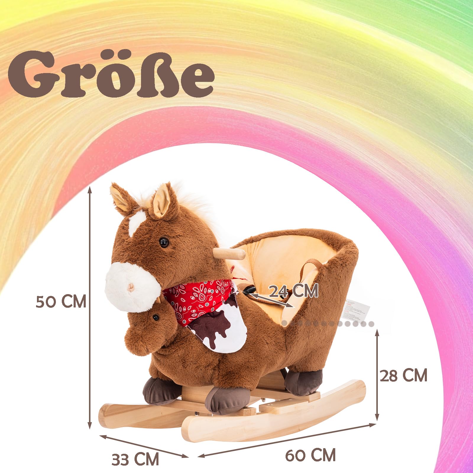 Schaukeltier mit Handpuppe, Kinder Schaukelstuhl mit Sicherheitsgurt, 12 bis 36 Monaten (Braun)